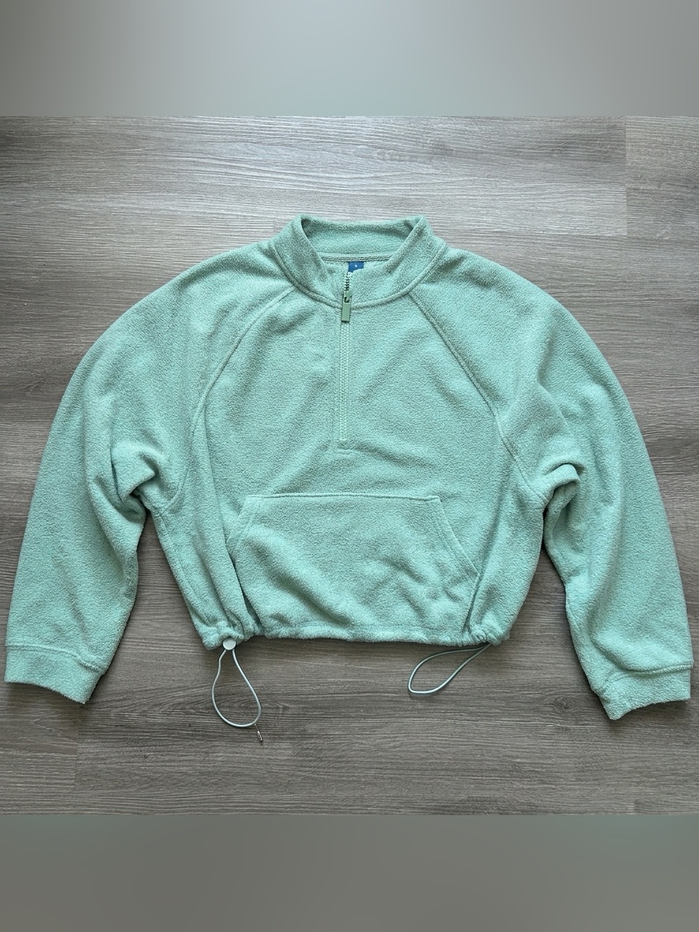 Old Navy Pullover Sherpa Sweatshirt Womens Size M Green Quarter Zip Oversized